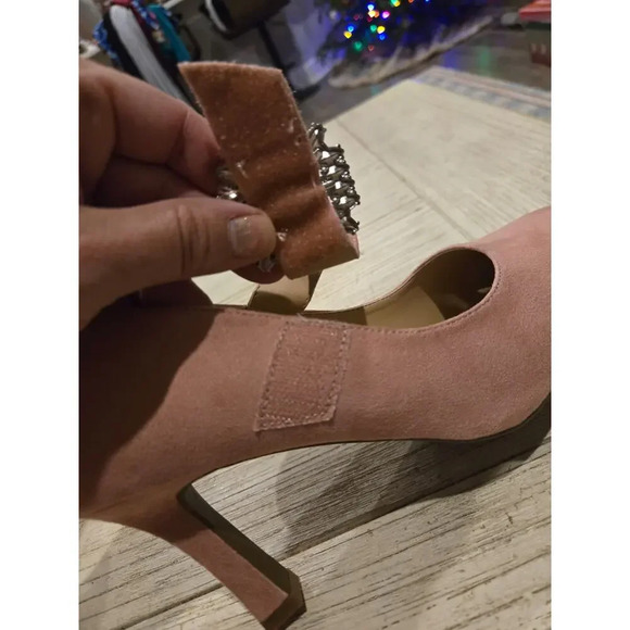 Pink Suede Mary Jane Rhinestone Buckle Pumps Women's 9.5/10 Party Cottage - Picture 7 of 9